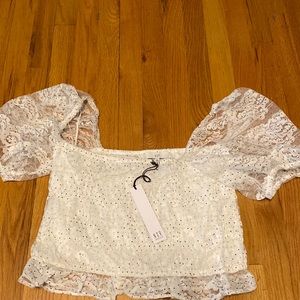 Sheer puff sleeves White without black polkadots and sheer lace size Large